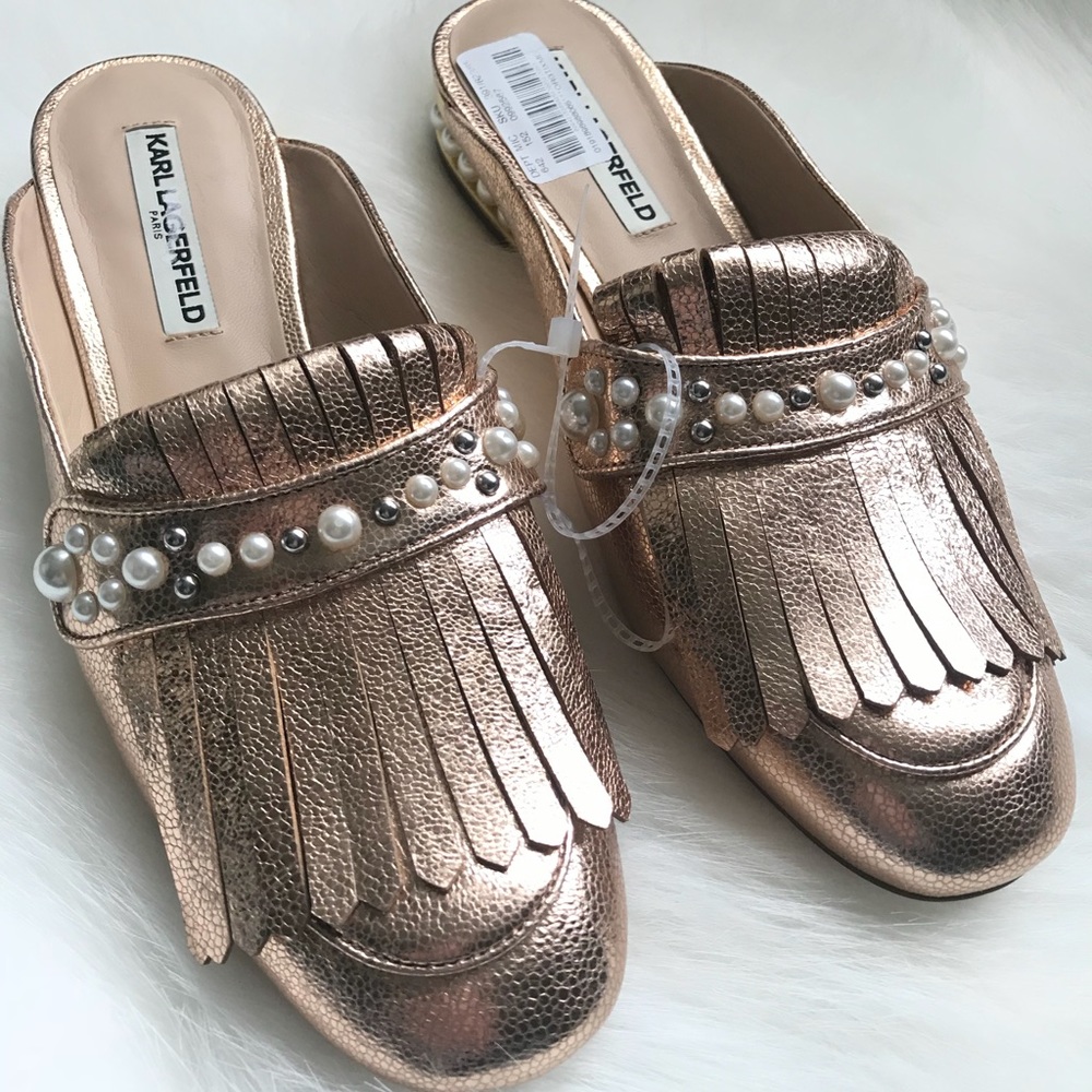 Karl Lagerfield Paris Becky rose gold mule sz 10